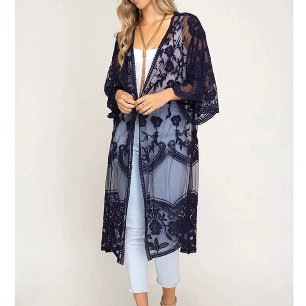 NWOT Honey Punch Lace Embroidered Duster